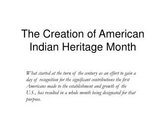 The Creation of American Indian Heritage Month