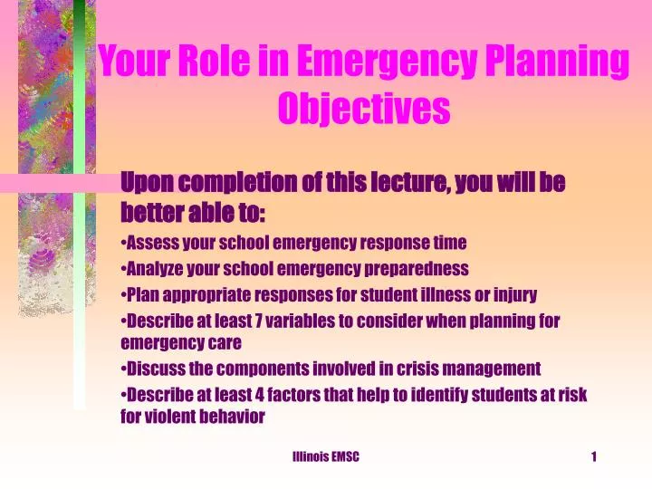 your role in emergency planning objectives