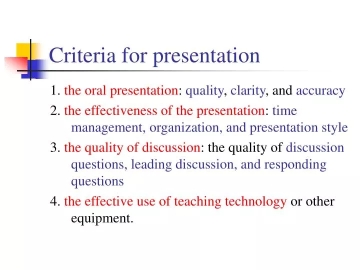 criteria for presentation