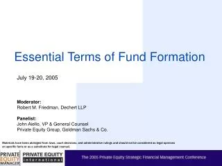 Essential Terms of Fund Formation