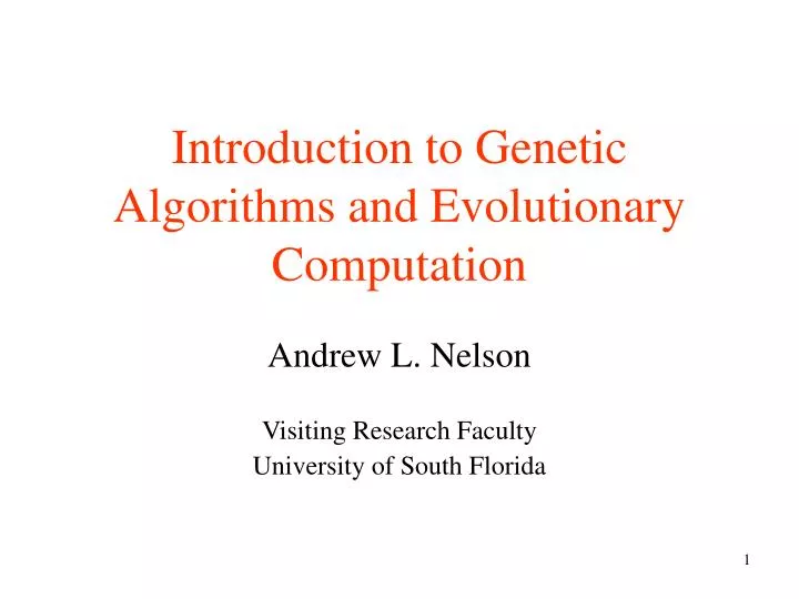 introduction to genetic algorithms and evolutionary computation