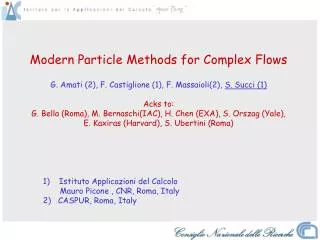 Modern Particle Methods for Complex Flows G. Amati (2), F. Castiglione (1), F. Massaioli(2), S. Succi (1) Acks to: