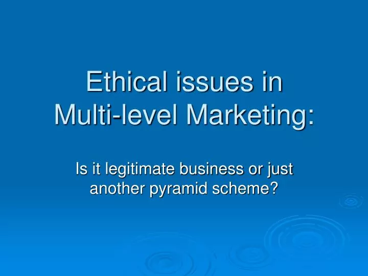 ethical issues in multi level marketing