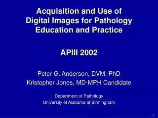 Acquisition and Use of Digital Images for Pathology Education and Practice APIII 2002 Peter G. Anderson, DVM, PhD Kristo