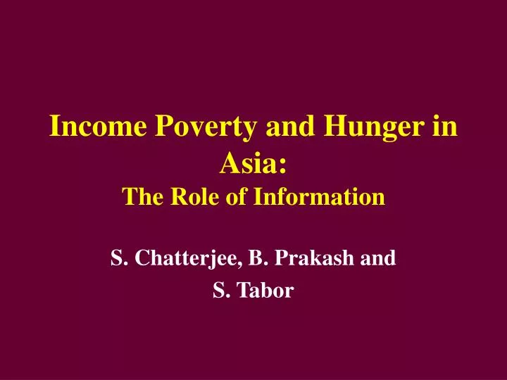 income poverty and hunger in asia the role of information