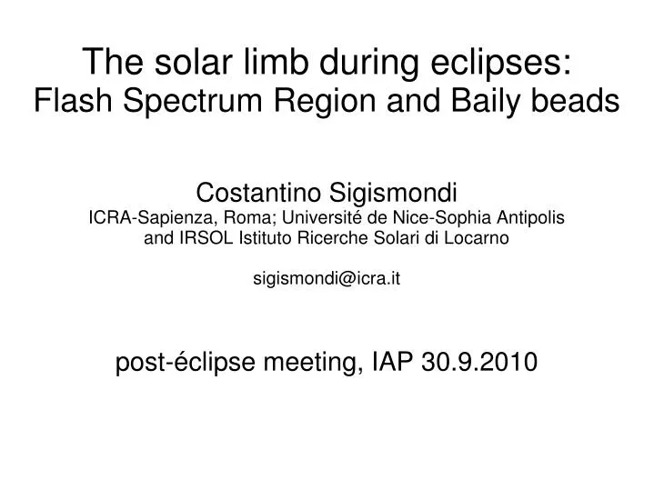 the solar limb during eclipses flash spectrum region and baily beads