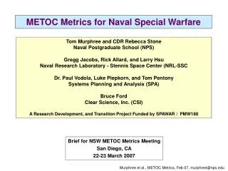 METOC Metrics for Naval Special Warfare