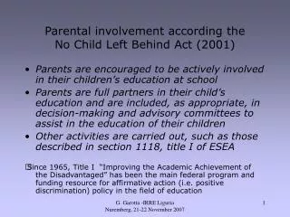 Parental involvement according the No Child Left Behind Act (2001)