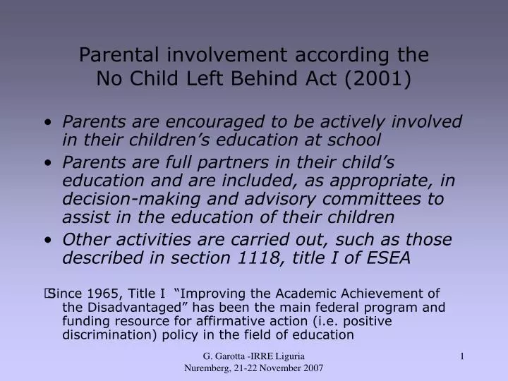 parental involvement according the no child left behind act 2001