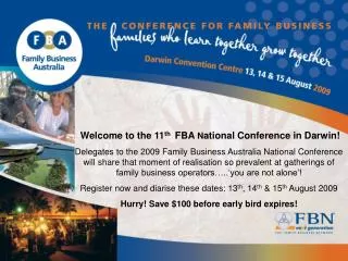 Welcome to the 11th FBA National Conference in Darwin