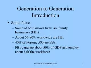Generation to Generation Introduction
