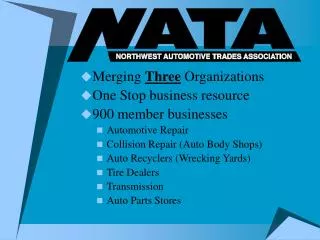 Merging Three Organizations One Stop business resource 900 member businesses Automotive Repair Collision Repair (Auto
