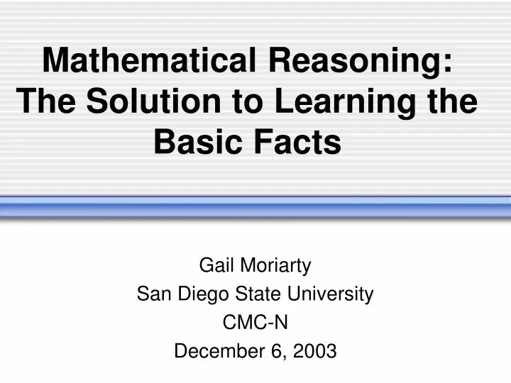 mathematical reasoning the solution to learning the basic facts
