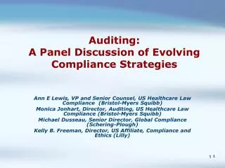 Auditing: A Panel Discussion of Evolving Compliance Strategies