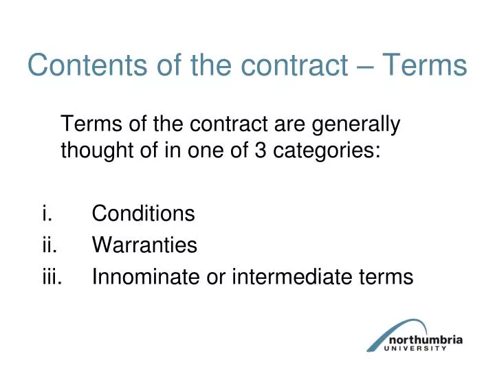 contents of the contract terms
