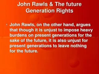 John Rawls &amp; The future Generation Rights