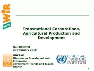 Transnational Corporations, Agricultural Production and Development