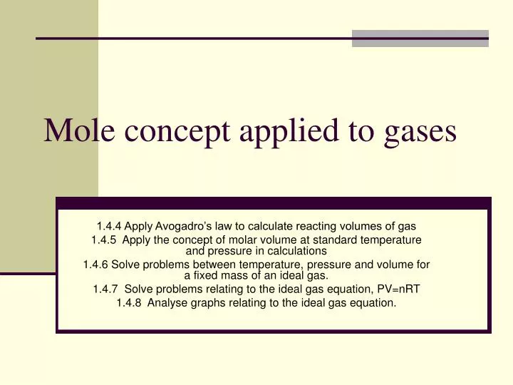 mole concept applied to gases