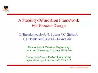 A Stability/Bifurcation Framework For Process Design