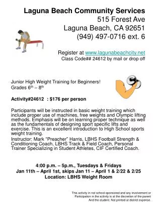 Junior High Weight Training for Beginners! Grades 6 th – 8 th Activity#24612 : $176 per person