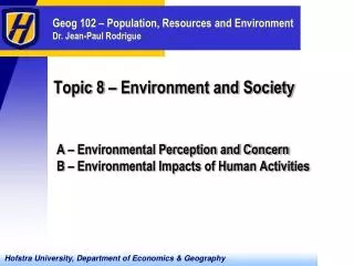 Topic 8 – Environment and Society