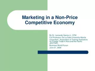 Marketing in a Non-Price Competitive Economy