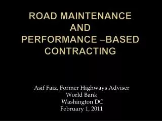 Road Maintenance and Performance –Based Contracting