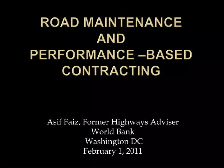 road maintenance and performance based contracting