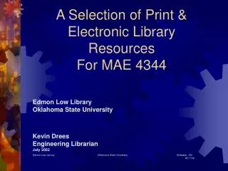 A Selection of Print &amp; Electronic Library Resources For MAE 4344