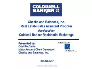Checks and Balances, Inc. Real Estate Sales Assistant Program developed for Coldwell Banker Residential Brokerage