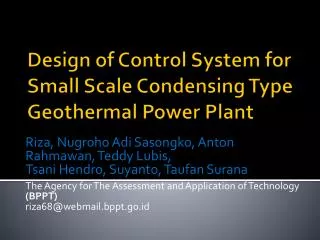 Design of Control System for Small Scale Condensing Type Geothermal Power Plant 