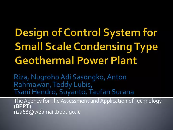design of control system for small scale condensing type geothermal power plant