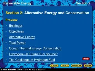 Section 2: Alternative Energy and Conservation