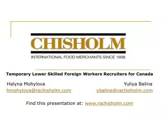 Temporary Lower Skilled Foreign Workers Recruiters for Canada Halyna Mohylova