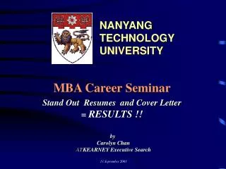 MBA Career Seminar Stand Out Resumes and Cover Letter = RESULTS !!