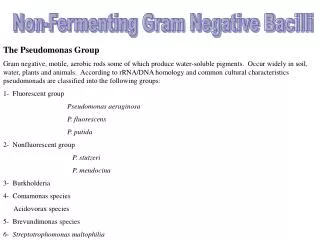 Non-Fermenting Gram Negative Bacilli