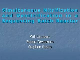 Simultaneous Nitrification and Denitrification in a Sequencing Batch Reactor