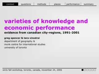 varieties of knowledge and economic performance evidence from canadian city-regions, 1991-2001