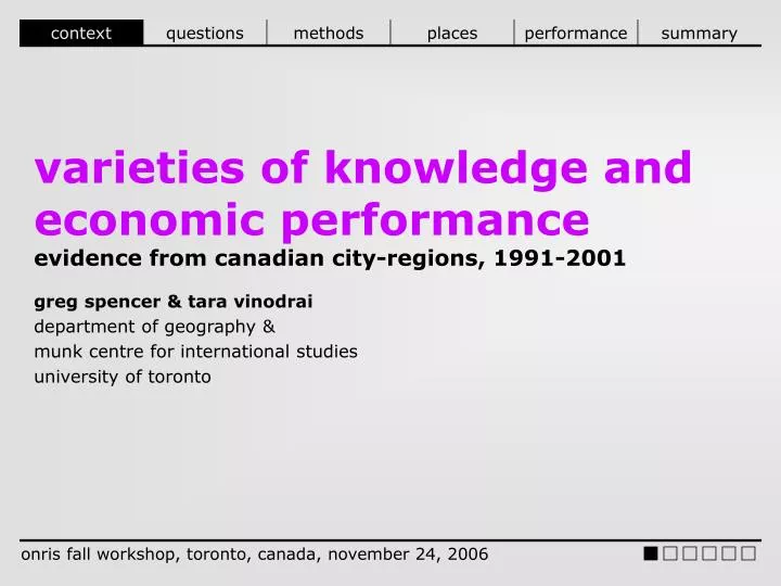 varieties of knowledge and economic performance evidence from canadian city regions 1991 2001