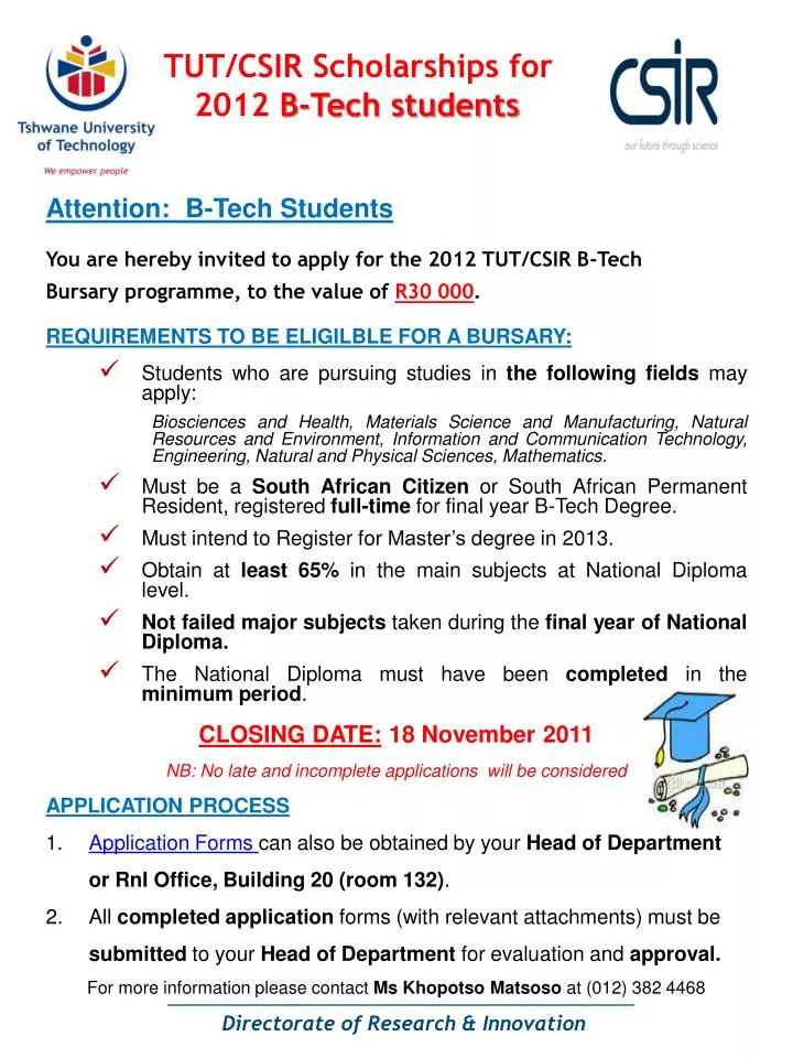 tut csir scholarships for 2012 b tech students