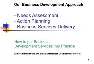 Our Business Development Approach - Needs Assessment - Action Planning - Business Services Delivery