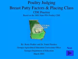 Poultry Judging Breast Patty Factors &amp; Placing Class CDE Practice Based on the 2003 State FFA Poultry CDE