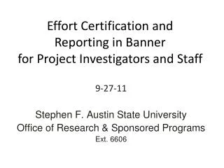 Effort Certification and Reporting in Banner for Project Investigators and Staff