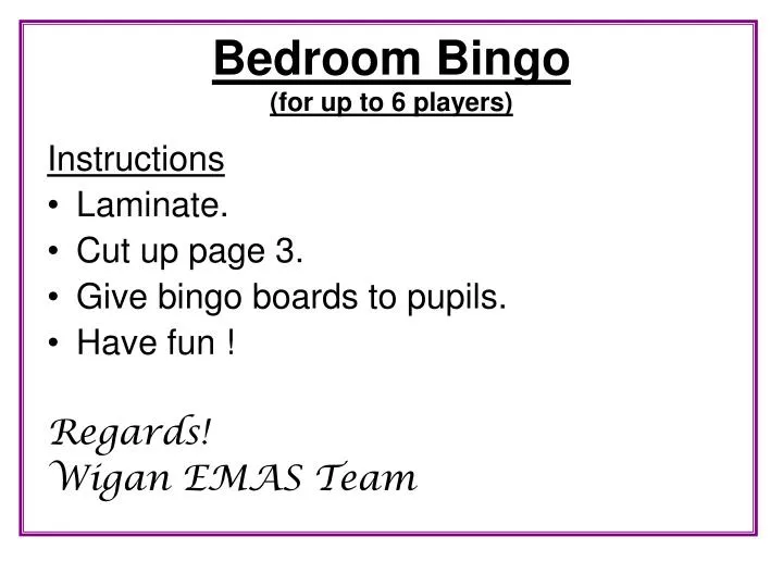 bedroom bingo for up to 6 players