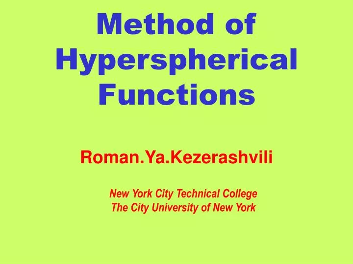 method of hyperspherical functions