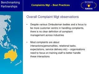 Complaints Mgt – Best Practices