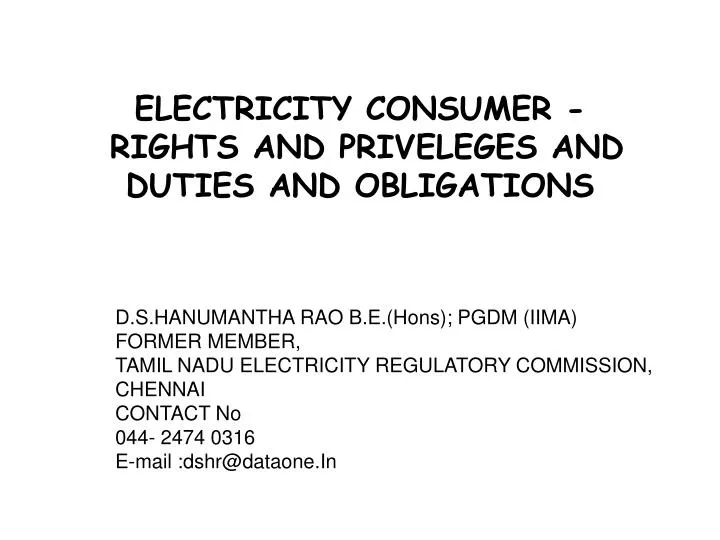 electricity consumer rights and priveleges and duties and obligations