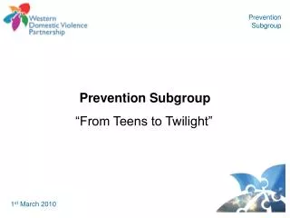 Prevention Subgroup “From Teens to Twilight”