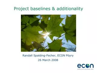 Project baselines &amp; additionality