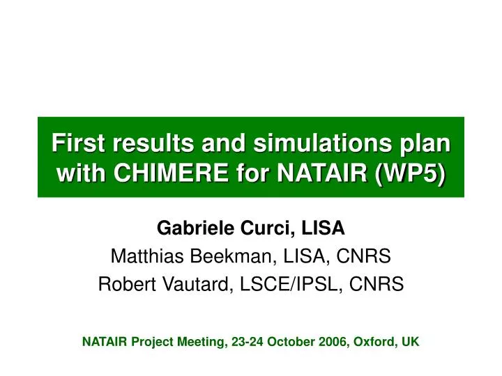 first results and simulations plan with chimere for natair wp5